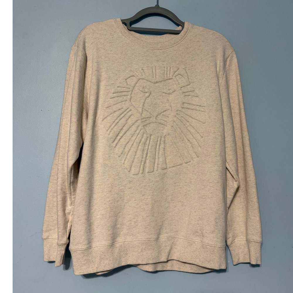 Disney Lion King Size L Oatmeal Heather Embossed Simba Crewneck Sweatshirt 2511